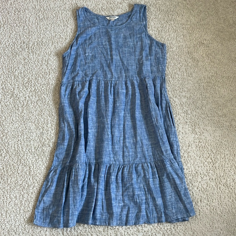 Briggs Ladies' Light Blue Tiered Linen Blend Sleeveless Dress - Picture 2 of 9